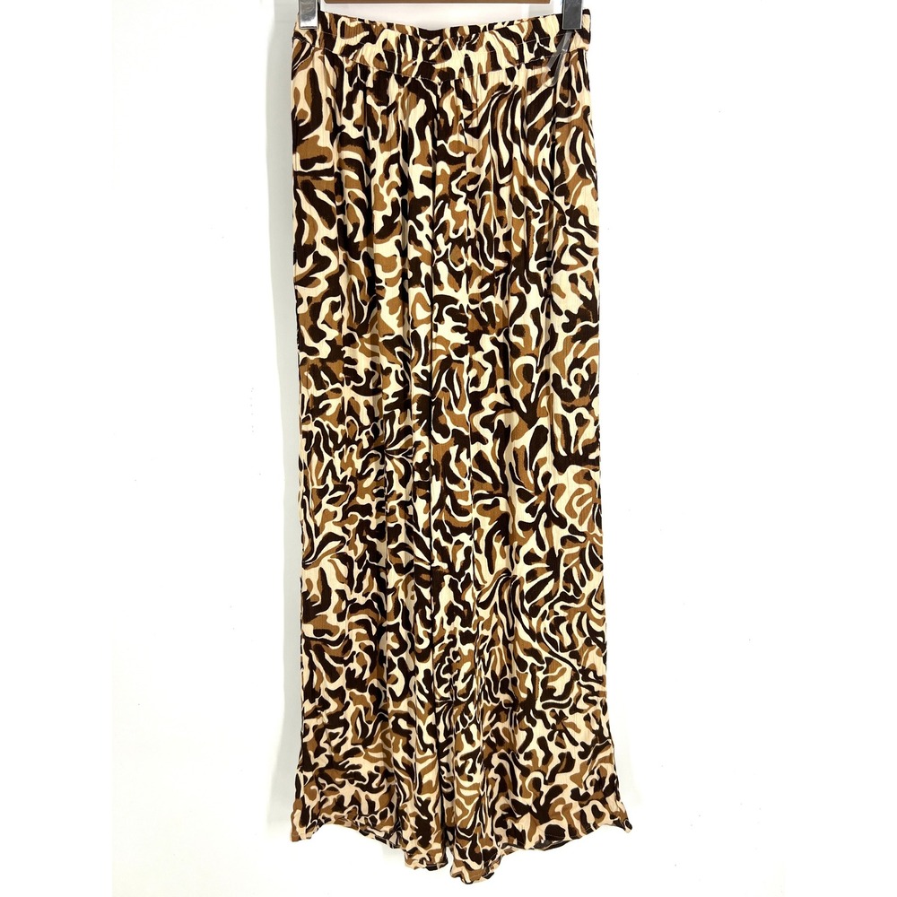 Elan Womens XS Brown Tan Abstract Animal Print Wide Leg Palazzo Pants RGP2394